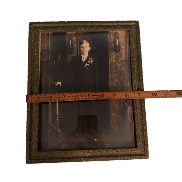 Antique Victorian Frame with Boy In Suit On Staircase Photograph Portrait - Picture 7 of 8